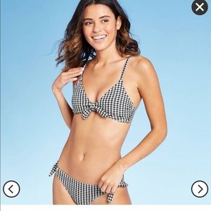 black and white checkered bathing suit set